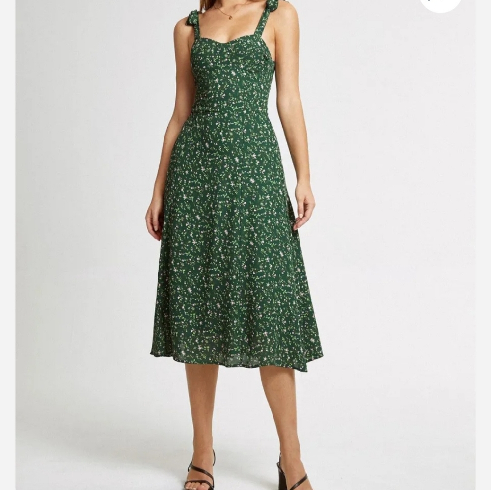 Rihoas Green Wirh Purple Floral Midi Dress